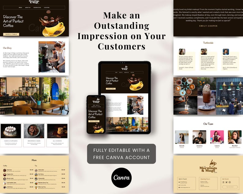Coffee Shop Canva Website Template | Cafe Website Design | Landing Page ...