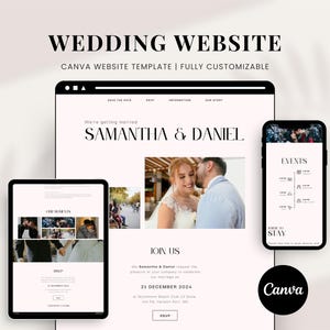 Canva Wedding Website Template, Aesthetic Wedding Website Design, Timeline of Events, Canva Website Template, Minimalist Wedding Website