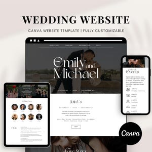 Canva Wedding Website Template, Digital Invitation, Online RSVP, Timeline of Events, Aesthetic Wedding Website, Canva Website Template