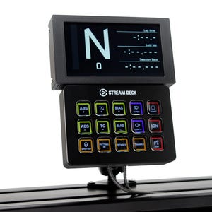 Puede incluir: Un dispositivo Stream Deck negro con una pantalla que muestra "N" y "0". Debajo de la pantalla hay varios botones con abreviaturas e iconos, incluyendo "ABS", "TC", "BIAS", "WIPER", "LIGHTS" e "IGN".