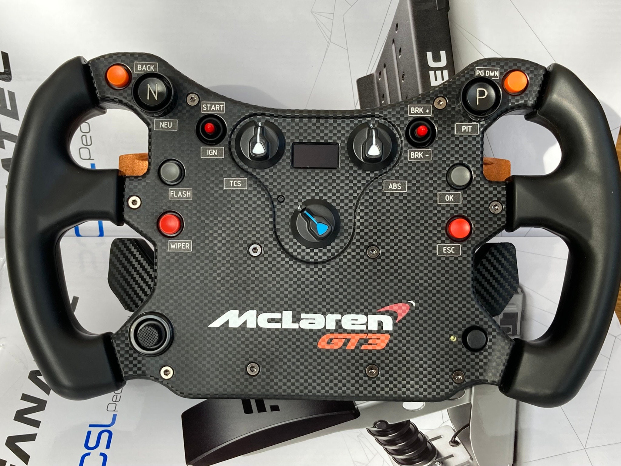 Real Carbon Fanatec Mclaren GT3 CSL Elite Steering Wheel Real Carbon Fanatec Mclaren GT3 CSL Elite Steering Wheel