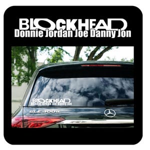 NKOTB Inspired BLOCKHEAD car decal in white permanent outdoor vinyl. 12x2 inches.