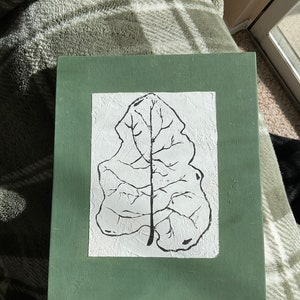 Original painting Plant Leaf textured on Canvas Board Modeling Paste and Acrylic Paint