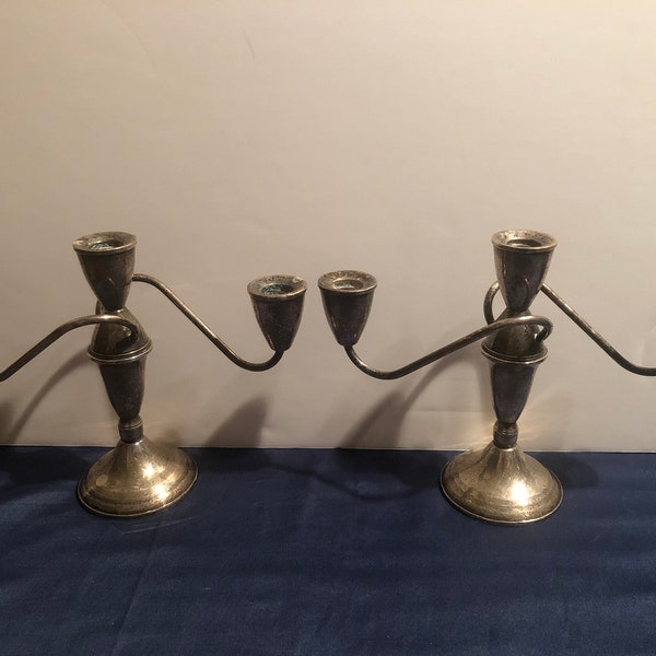 Pair of vintage sterling silver weighted candelabras Duchin Creation