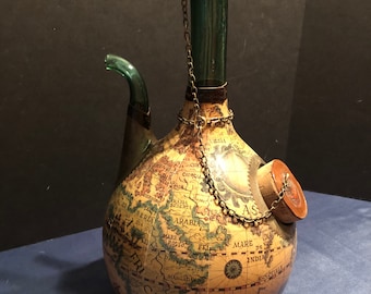 Vintage Wine Pitcher Spout Ice Pocket Leather Map Decanter Bottle