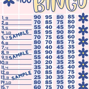 100 WTA Bingo Board