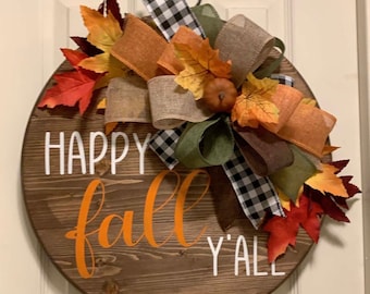 Haustür Dekor | Happy Fall Y'all | Herbst Türbügel | Herbstkranz | Türkranz vorn | Geschenk zur Wohnungserwärmung | Wohndekoration