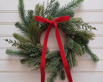 Mini Christmas Rustic Pine and Cedar Wreath, Mini Classic Evergreen Wreath, Farmhouse Holiday Decor, Seasonal Candle Ring Wreath