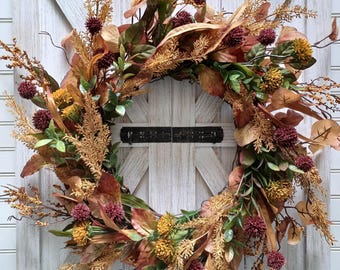 Fall Harvest Wreath for Front Door, Fall Foliage Decor, Classic Autumn Wreath with Natural Dried Flower Appeal, Housewarming Gift