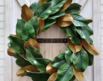 Year Round Magnolia Leaf Wreath, Everyday Magnolia Leaf Front Door Wreath, Greenery Wreath, Farmhouse Decor, Minimalist Decor