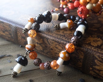Dark Autumn Forest Bracelet, Mushroom Jewelry, Mushroom Bracelets