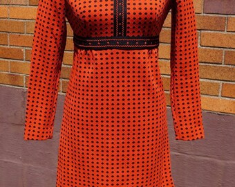 Fabulous vintage fall dress. Perfect for Thanksgiving! Lightweight Orange Black. 60s Mod dress Thanksgiving dress. Forum originals