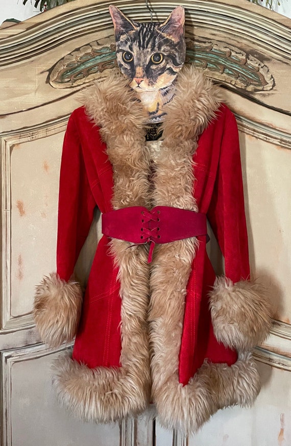 Valentine’s Day! Vintage Red Suede Jacket with Fur