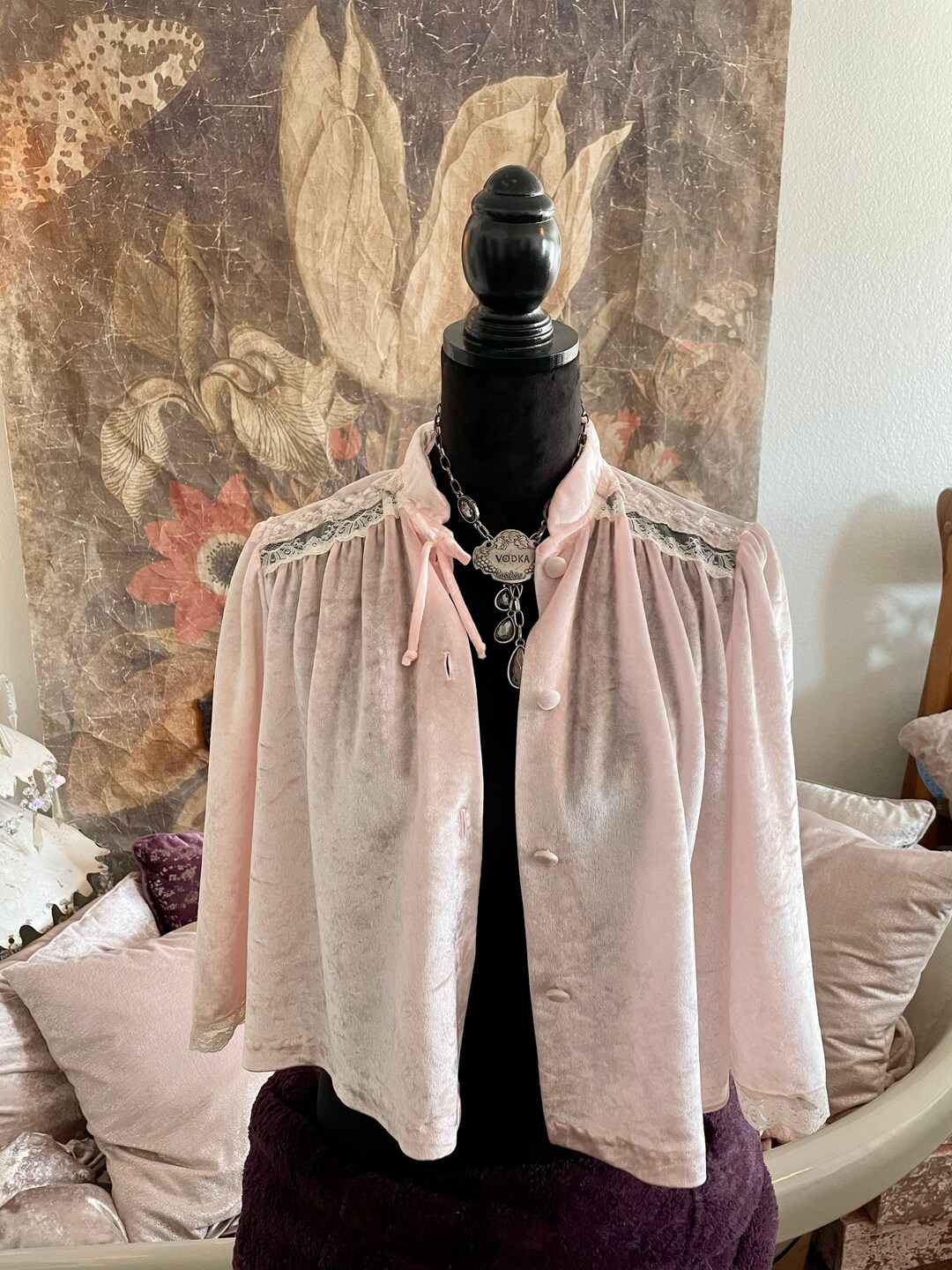 Vintage Velvet Bed Jacket. Pink. Miss Elaine. Size Small Etsy