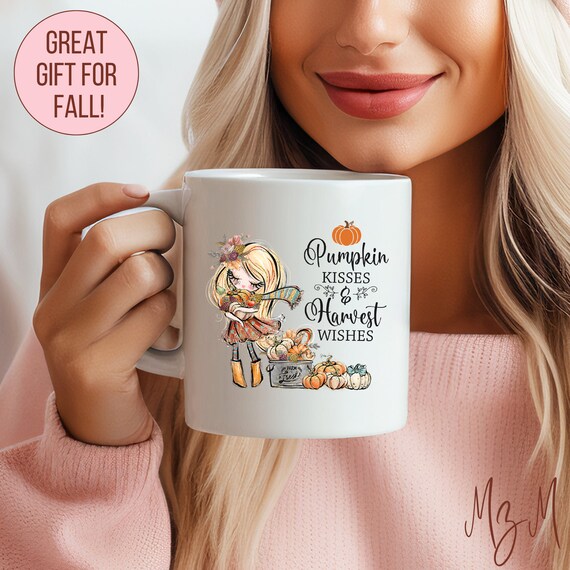 Pumpkin Kisses Harvest Wishes Mug: Fall Coffee Mug (11oz, 15oz)
