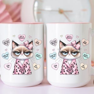 Funny Valentine Cat Mug: Anti-Valentine Conversation Hearts Coffee Mug