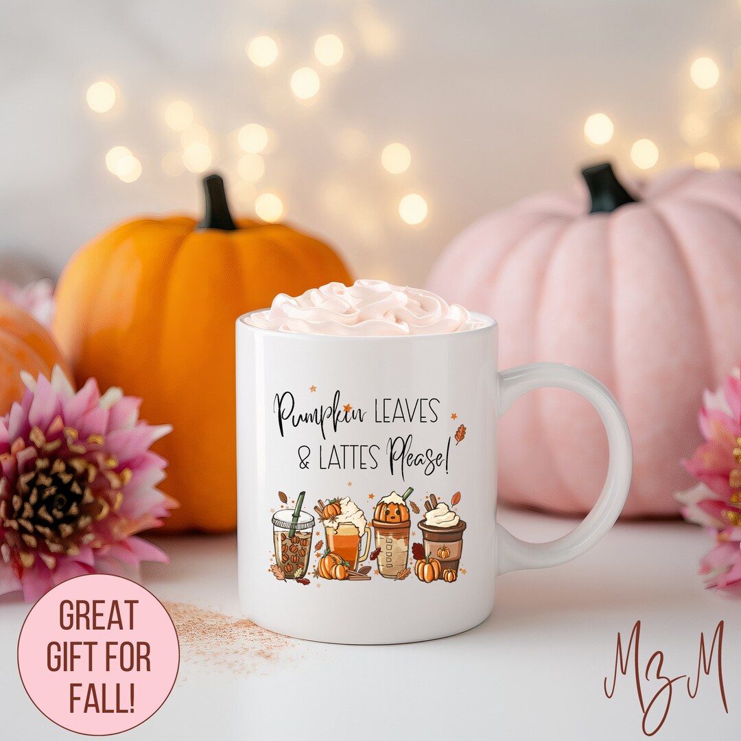 Pumpkin Spice Latte Mug Fall Leaves Lattes Design Etsy