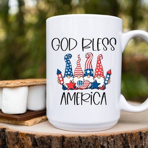 God Bless America Mug: Patriotic Gnomes, 4th of July Gift