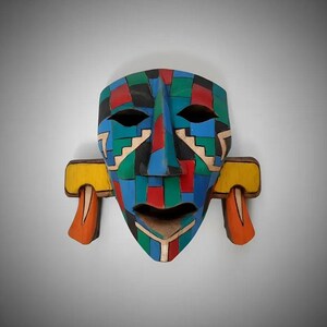 Hand Carved Cedar Mayan Mask 2, Chac Mool Art, Indigenous Mexican Folk Decor
