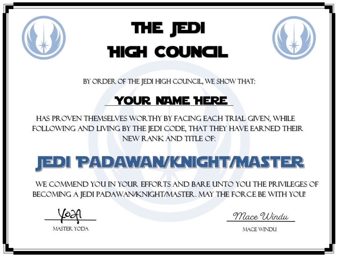 Jedi Certificate - Digital Download - Etsy