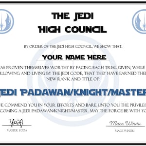 Jedi Certificate - Digital Download