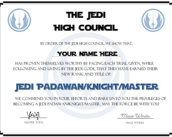 Jedi Certificate - Digital Download