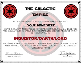 Sith Certificate - Digital Download
