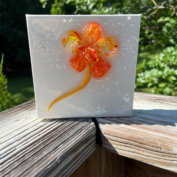 Orange abstract glass flower, glass chunks, vitrigraph