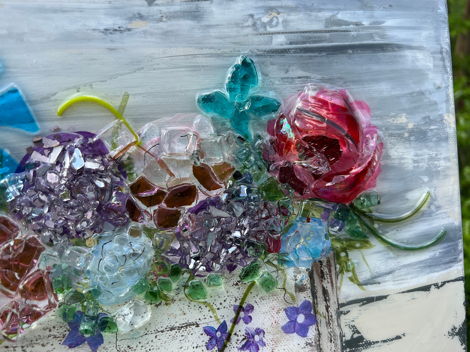 Cut Glass Flowers, Flower Box, Rustic, Abstract Flower, Art Resin, 10 X