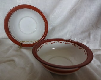 Paar Vintage Emaillewaren Granitware Schalen / Schüsseln, Perlenmarke, China