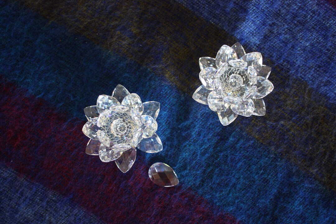 Vintage Pair Swarovski Crystal Water Lily Candle Holders 2 Etsy