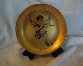 Count Agazzi of Venice Venetian Glass Easter Plate Cherub Angel 1971