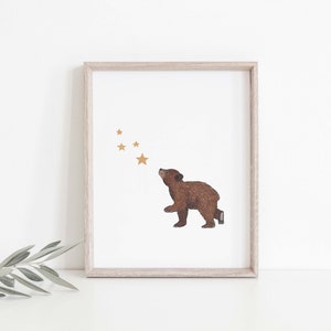 Baby Bear Chasing Stars Digital Art Print- Nursery Printable- Children's Decor- Nursery Decor