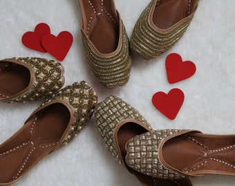 Golden handcrafted jutti/khussa/mojari/ballet shoes/flat shoes