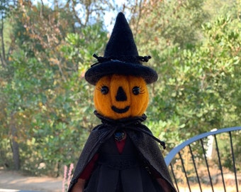 Pumpkin witch doll - Needle Felted - One of a kind art doll