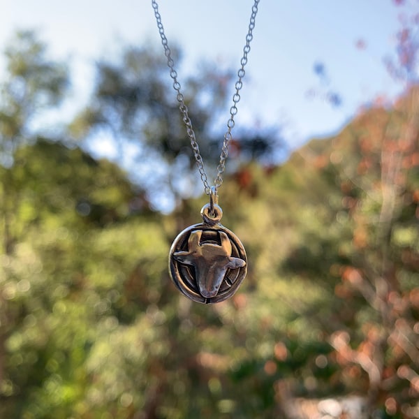 Minotaur labyrinth necklace - PMC fine silver pendant on sterling silver chain