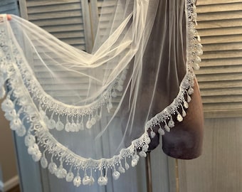Boho hippie veil off white bohemian bridal wedding veil hips length