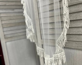 bohemian veil off-white hippie veil off white  BOHO bridal veil hips length