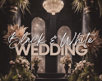 Black and White Digital Backdrop, Elegant Wedding Maternity Background PNG (Instant Download)