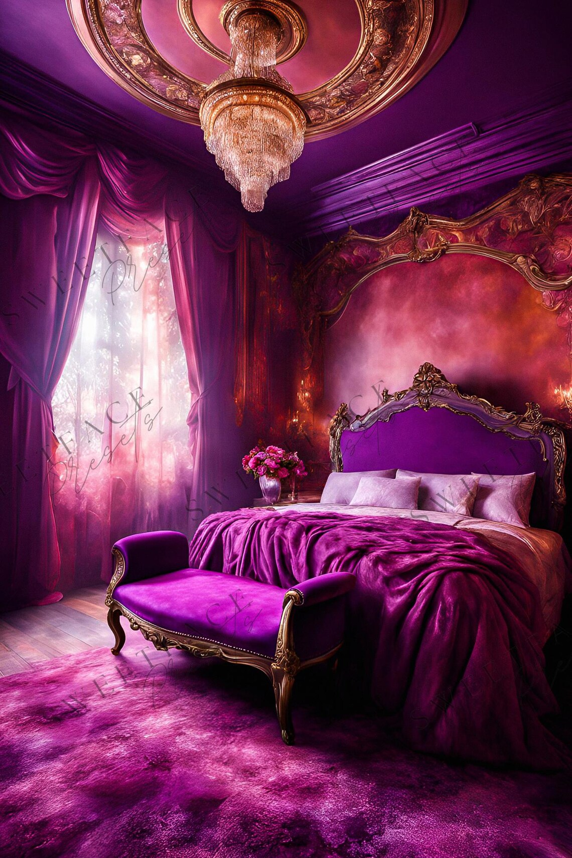 Purple Bedroom Digital Backdrops Bundle, Luxurious Interior Backgrounds ...