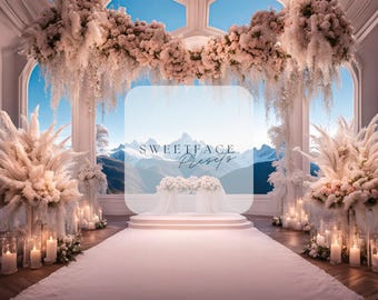 Snowy Wedding Digital Backdrop, Winter Fairytale (PNG), Ai-generated Surreal Fine Art Background