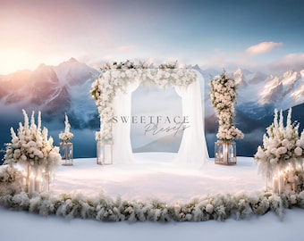 Snowy Wedding Digital Backdrop, Winter Wonderland PNG (Digital Download)