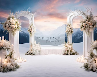 Snowy Wedding Digital Backdrop, Winter Wonderland Scene (PNG)