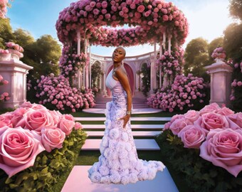 Chic Pink Park Digital Background, Wedding Maternity Zoom (PNG)
