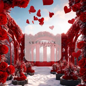 Red Roses Valentine&#39;s Day Digital Backdrop, Maternity Backdrops, Wedding Backdrops, Valentine&#39;s Backdrops, Party Backdrops,PNG Backdrops