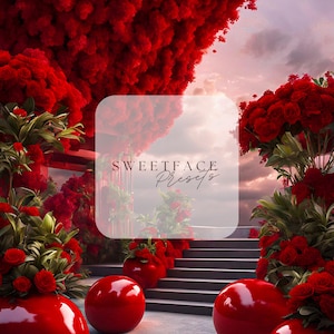 Red Roses Valentine&#39;s Day Digital Backdrop, Maternity Backdrops, Wedding Backdrops, Valentine&#39;s Backdrops, Party Backdrops,PNG Backdrops