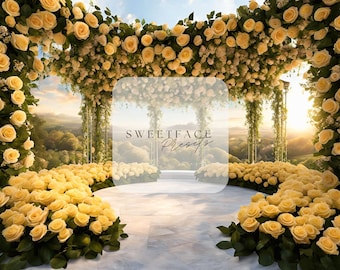 Yellow Roses Wedding Backdrop PNG, Romantic Valentines Photography Background, Floral Portrait Digital Backdrop for Melanin Photographers