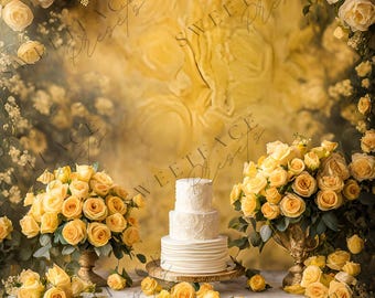 Lush Yellow Roses Digital Backdrops Bundle, Floral Photography Background (Digital Download)