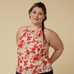 English Roses Sleeveless Top, Red Keyhole Top, Floral Keyhole top