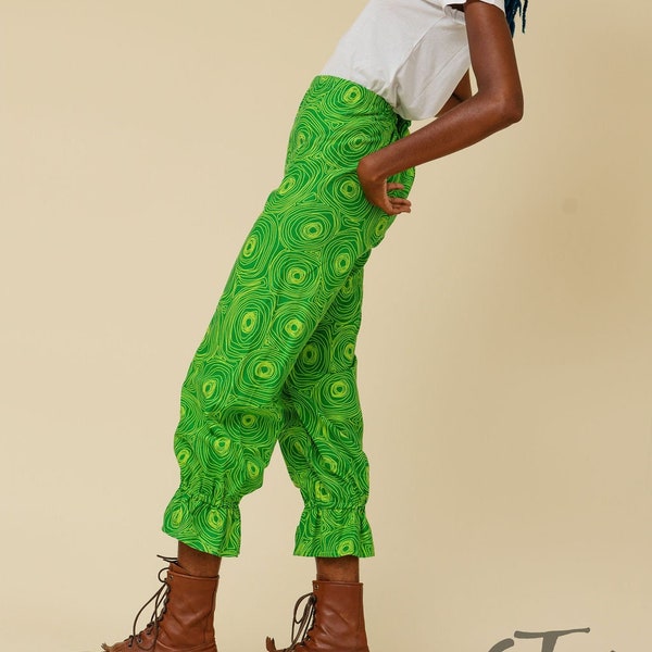 Electric Green Bloomers, Green Pantaloons, Art Deco pants